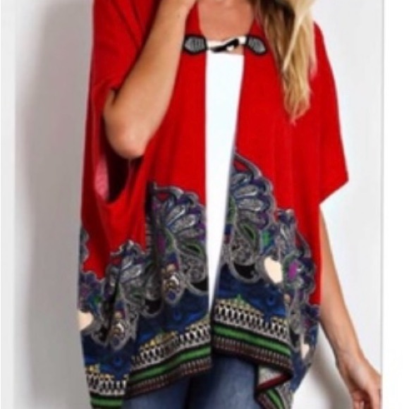 Davi & Dani Poncho one size Ted boho paisley poncho jacket - Picture 5 of 6